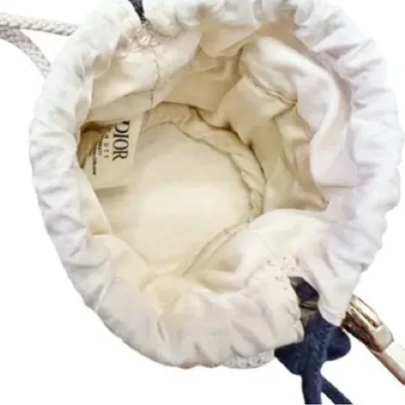 Dior Beige and Navy Mini straw Bag - Picture 3 of 8